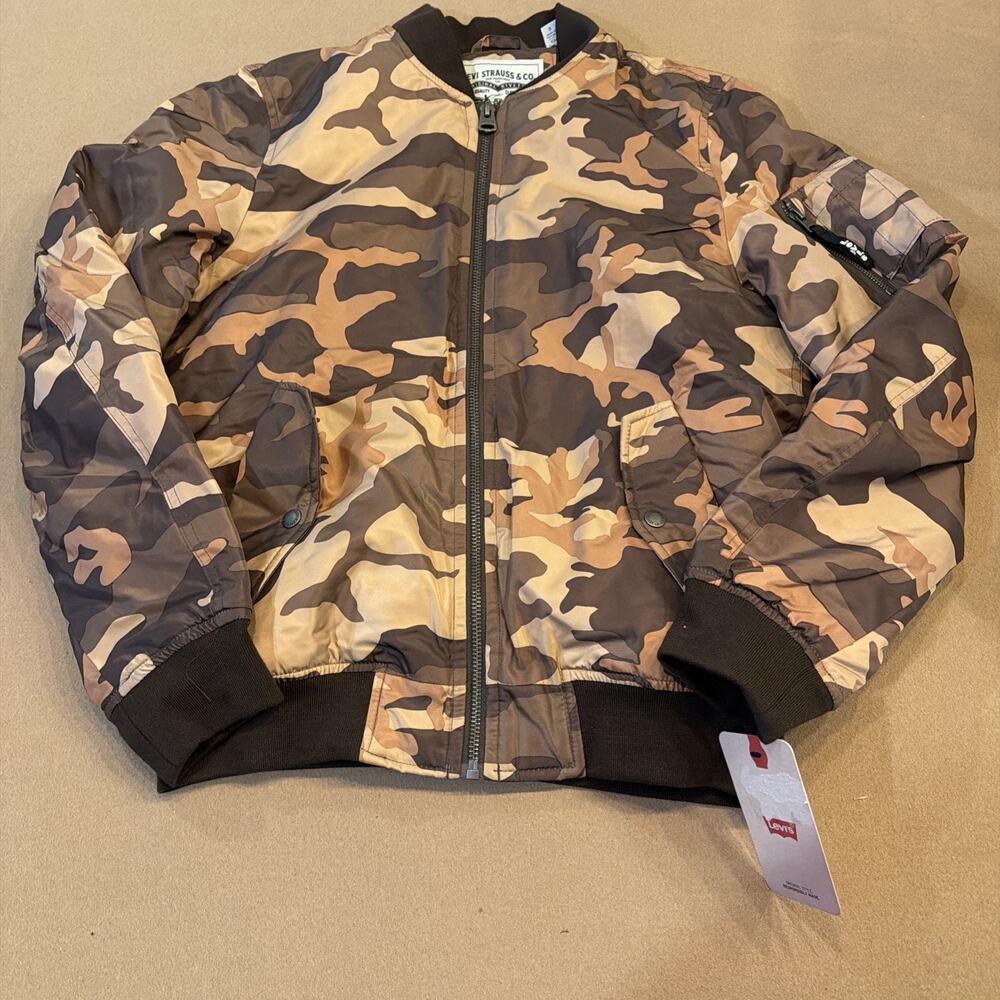 Levi's Bomber Jacket Mens Small Brown Camo Full Zip Flight Utility Coat